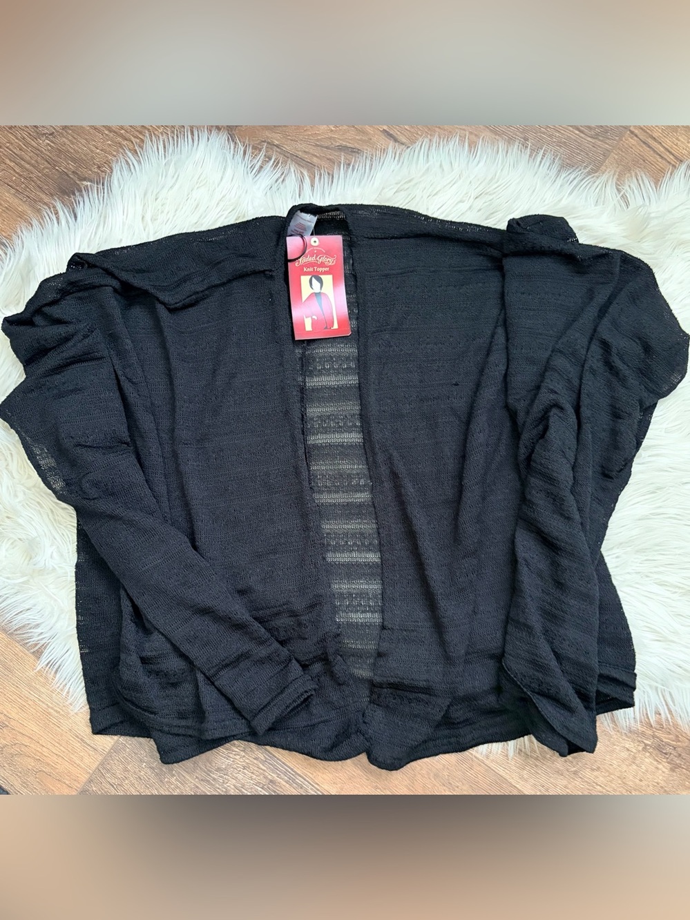 Faded Glory Black Open Knit Topper